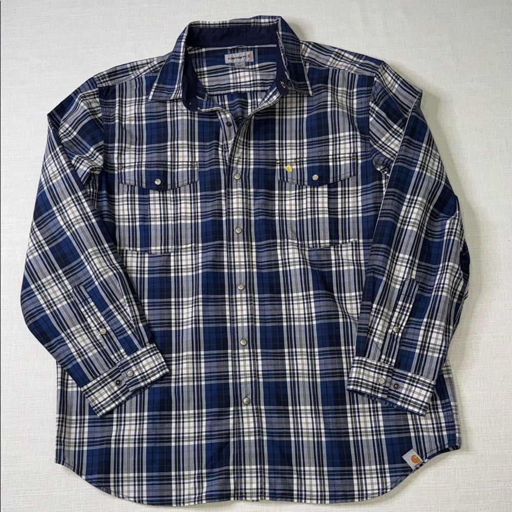 Carhartt Relaxed Fit Blue and White Checkered Button Down Shirt
